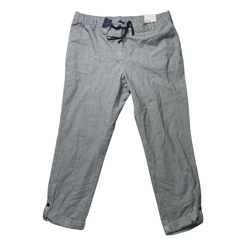 Lands' End Blue & White Striped Straight Leg Pants Women's Size 14 Stretch Comfy